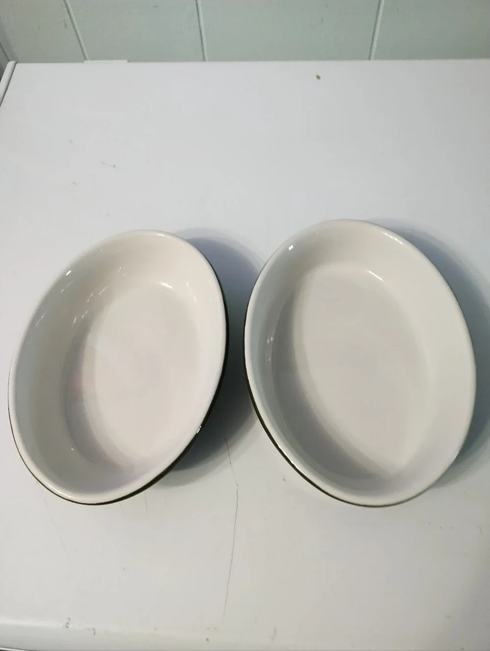 2 Vintage Hall China Forest Green Ceramic Oval Baking Dishes